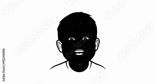 Simple illustration of a smiling child's face, black and white graphic