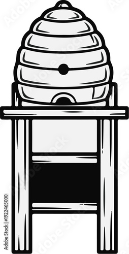 Stylized beehive on a wooden stand, a symbol of honey and nature's bounty