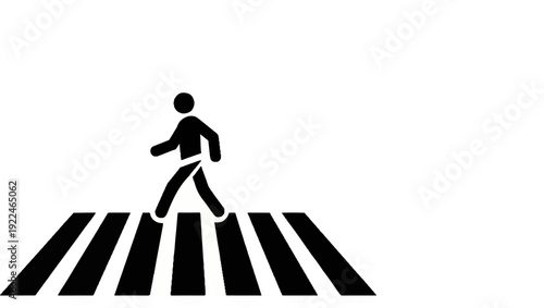 Stick figure walking across a black and white striped pedestrian crossing