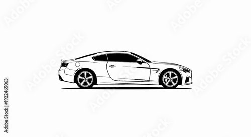 Sleek black and white line drawing of a modern sports coupe