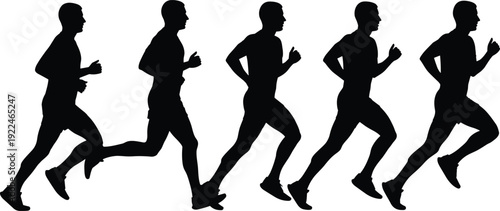 Running stride silhouettes, athletic motion, human biomechanics, fitness exercise, sports training, dynamic posture, jogging figures, stride cycle, athlete illustration, movement study