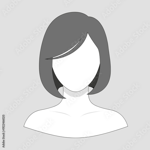 Stylized portrait of a woman with short bob haircut and bare shoulders neutral background
