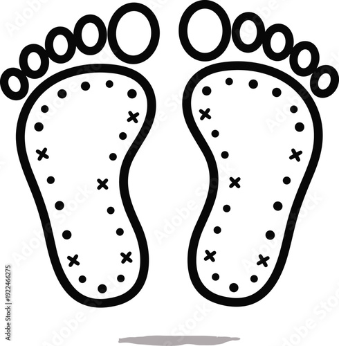 "Foot reflexology chart illustration with pressure points and massage zones, holistic therapy diagram for wellness, relaxation, alternative medicine, and natural healing practices"