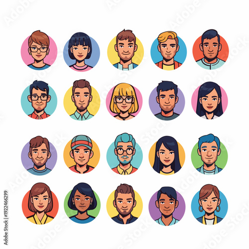 Diverse group of stylized cartoon people avatars for profiles and social media