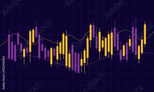 Financial Stock Market Candlestick Chart on Dark Blue Grid Background