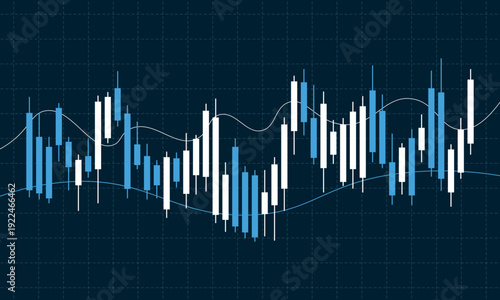 Financial Stock Market Candlestick Chart on Dark Blue Grid Background