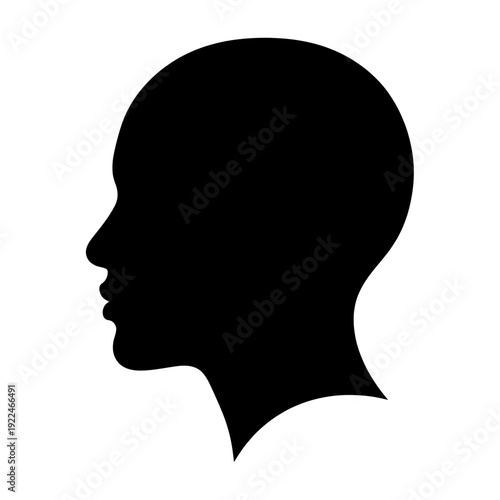 Black Silhouette Profile of a Human Head on White Background