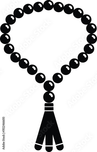 "Silhouette prayer beads illustration with tassel, spiritual mala design, rosary loop symbol, religious meditation art, and cultural chanting or mantra counting concept"