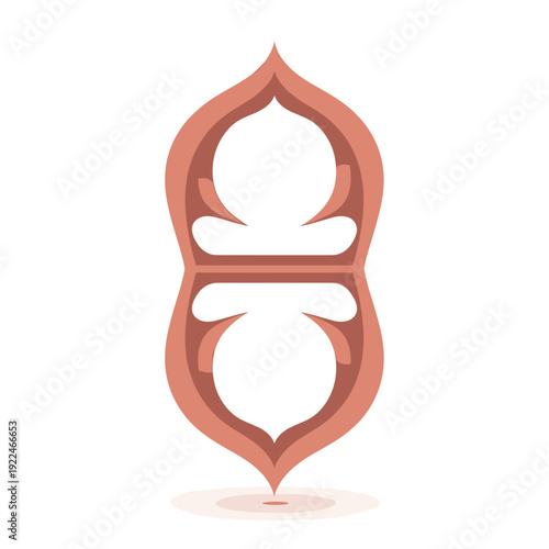 Elegant symmetrical geometric motif with soft coral accents on white background