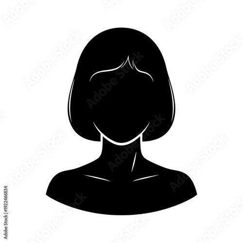 Silhouette Portrait of a Woman with Short Bob Hairstyle and Bare Shoulders on White Background