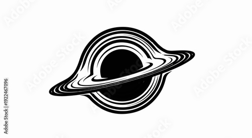 Stylized black hole illustration with swirling accretion disk and event horizon