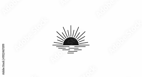 Simple line art of a sun rising over water