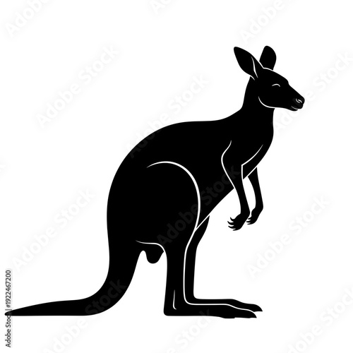 Black silhouette of a kangaroo standing profile view isolated on white background