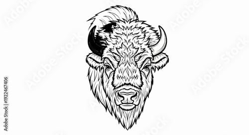 Stylized bison head with detailed fur, horns, and determined gaze