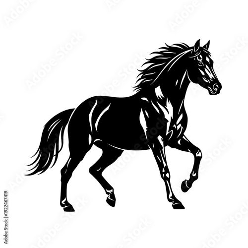 Black Silhouette of a Galloping Horse on a White Background