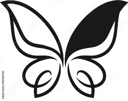 Stylized black and white abstract butterfly wing design