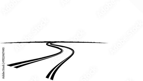 Stylized black lines depict a winding road disappearing into the horizon