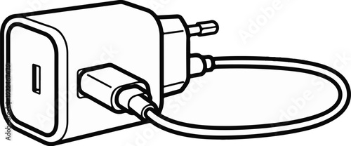 Simple line drawing of a power adapter with a cable