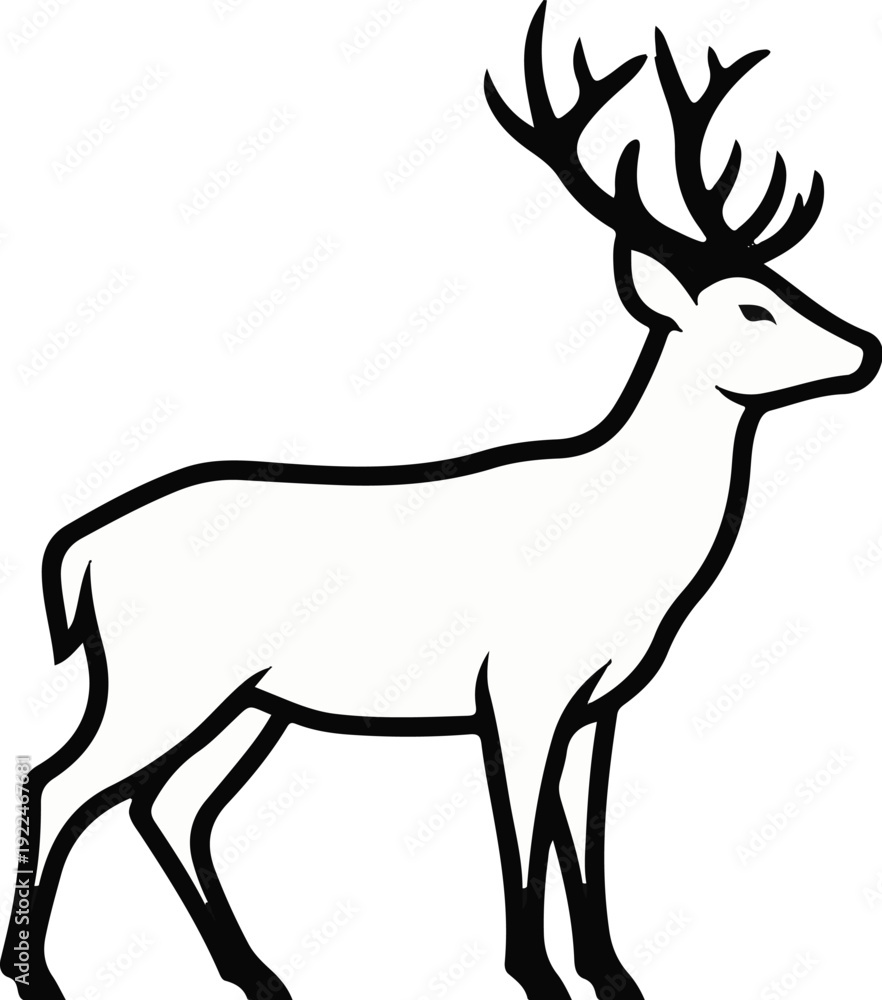 Obraz premium Stylized black and white outline drawing of a majestic stag