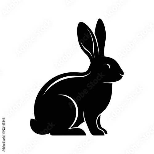 Black Silhouette of a Rabbit on a White Background