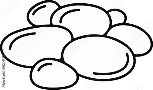 Smooth, rounded objects are clustered together in a simple line art illustration