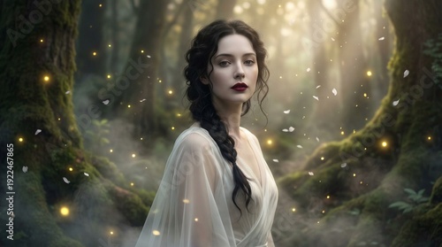 Ethereal Portrait of Beautiful Woman in Magical Enchanted Forest