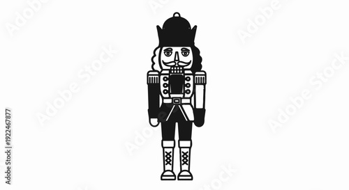 Stylized black and white depiction of a traditional nutcracker toy soldier