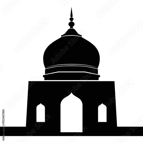 Black Silhouette of an Islamic Tomb Structure with a Dome and Arched Entrance