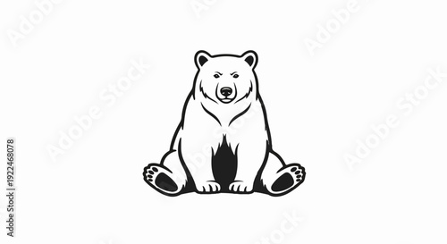 Stylized black and white drawing of a bear sitting on a white background