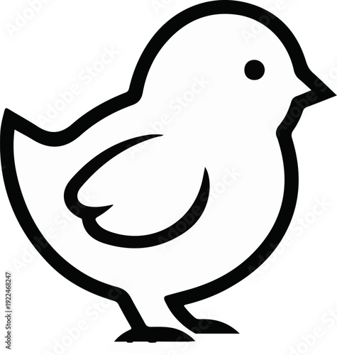 Simple, stylized black outline of a small, plump chick on a white background