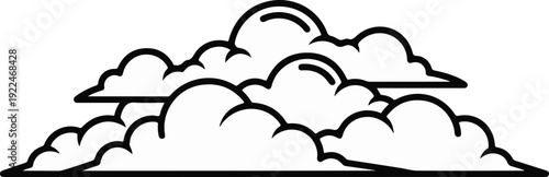 Stylized black and white line art depiction of fluffy cumulus clouds