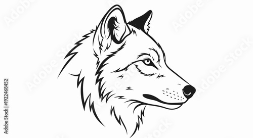 Stylized black and white line art illustration of a wolf's head in profile