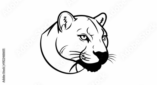 Stylized black and white line art of a cougar's head, looking right