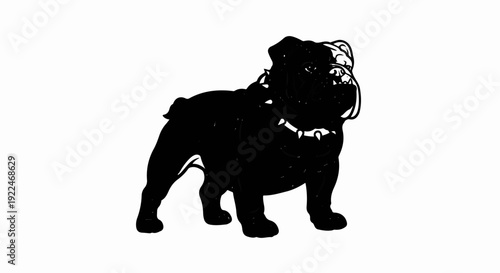 Silhouette of a stocky bulldog wearing a spiked collar