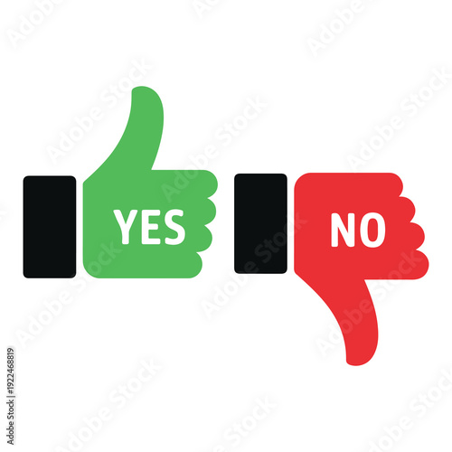 Green thumbs up and red thumbs down symbols contrast approval and disapproval