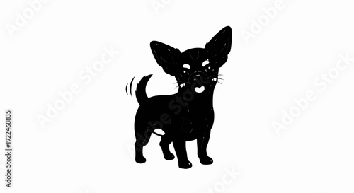 Stylized black chihuahua with large ears and a wagging tail