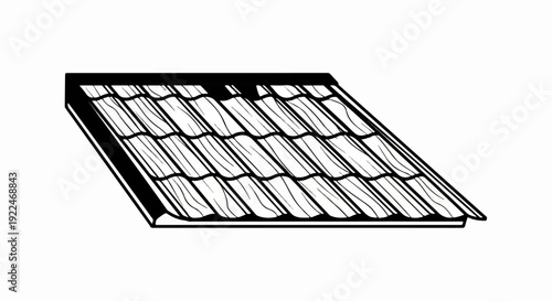 Stylized black and white illustration of a pitched roof section covered with layered tiles