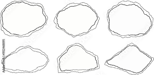 Six irregular, hand-drawn shapes with a thick inner and thin outer border