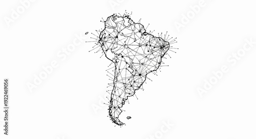 South America map with network connections and radiating lines