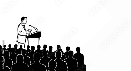 Speaker addresses an attentive audience from behind a podium