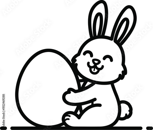 Adorable cartoon rabbit sitting happily on the ground with a joyful expression