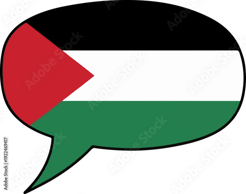 Speech bubble featuring Palestinian flag colors, representing communication