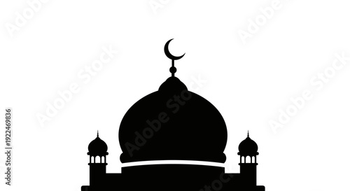 Mosque Silhouette with Dome and Minarets.