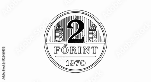 Stylized black and white line drawing of a coin with a large number 2