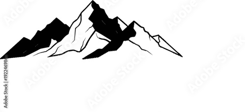 Stark black mountain peaks rendered with bold outline and shaded contours