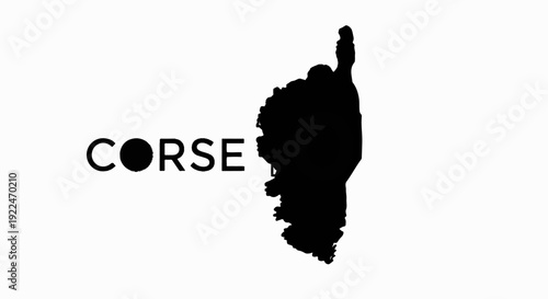Silhouette of an island next to text and a circle