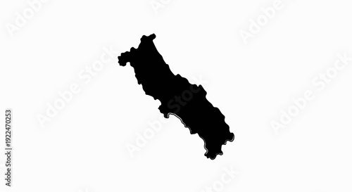 Silhouette of an island with jagged coastlines on a white background