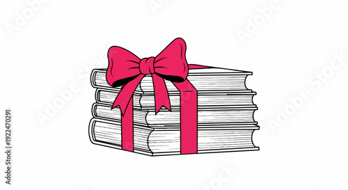 Stack of books tied with a pink ribbon and bow