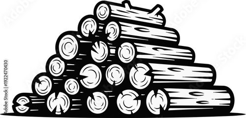 Stack of cut logs, rendered in a bold, graphic style with black outlines