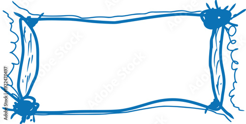 Blue abstract horizontal doodle frame.